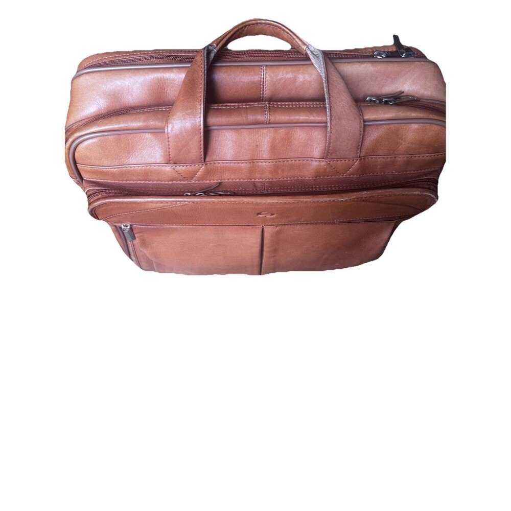 Solo New York Walker Brown Camel Leather Briefcase Laptop Rolling Travel Bag